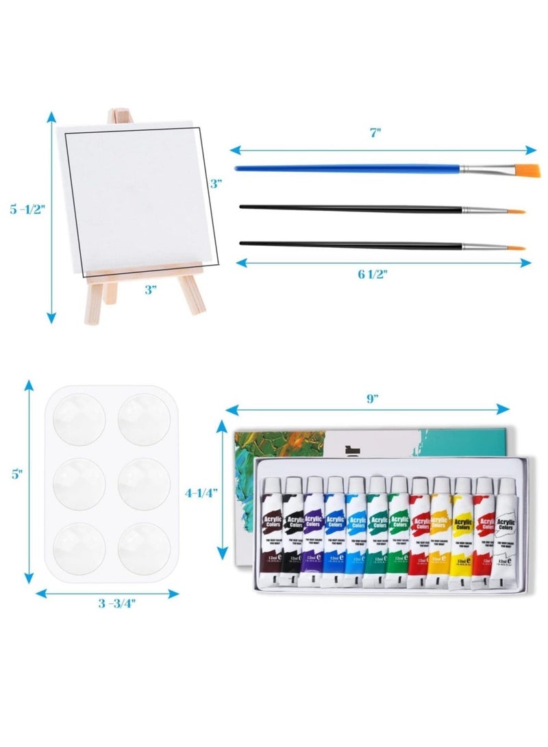 Coolchic Mini Canvas and Easel for Painting,Canvas Painting Set Includes 4x4 Inches Primed Canvas, Mini Easel, Watercolor Paints, Paintbrushes and Palette for Paint Art Party Supplies - Image 2